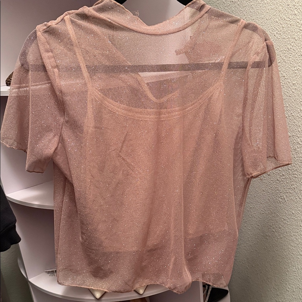 Charlotte Russe Sheer Sparkle Crop Top - Blush